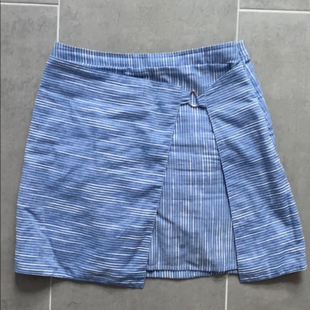 J.O.A. Connie Blue & White Striped Wrap Mini Skirt